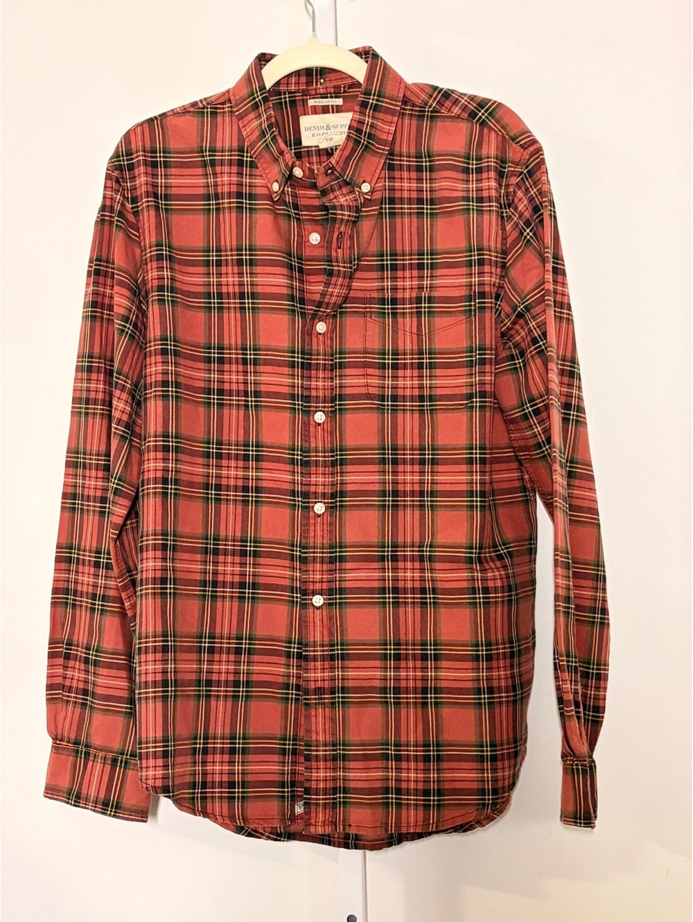 Denim & Supply Ralph Lauren Men's Large Red Plaid Button-Down Shirt Regular Fit